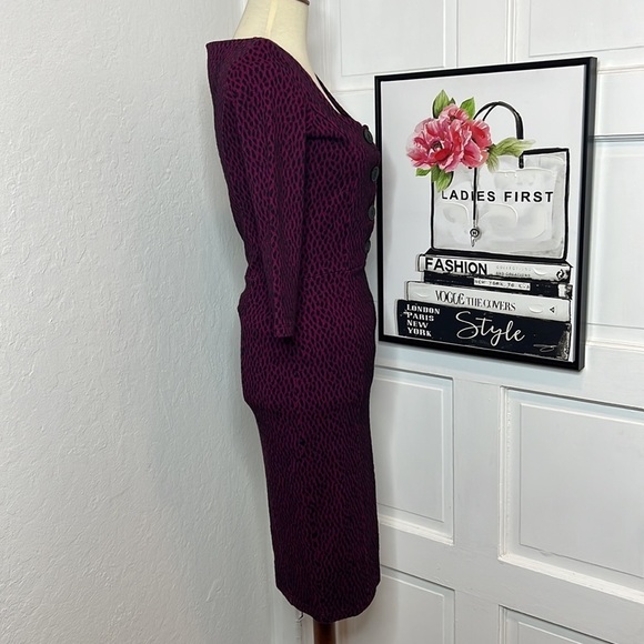 Isabel de Pedro Fuchsia & Black Midi Dress Size 2US - Picture 2 of 7